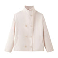 Womens Autumn Fashion Design Short Wool Coat With A Stand Collar And Double-Breasted Buttons