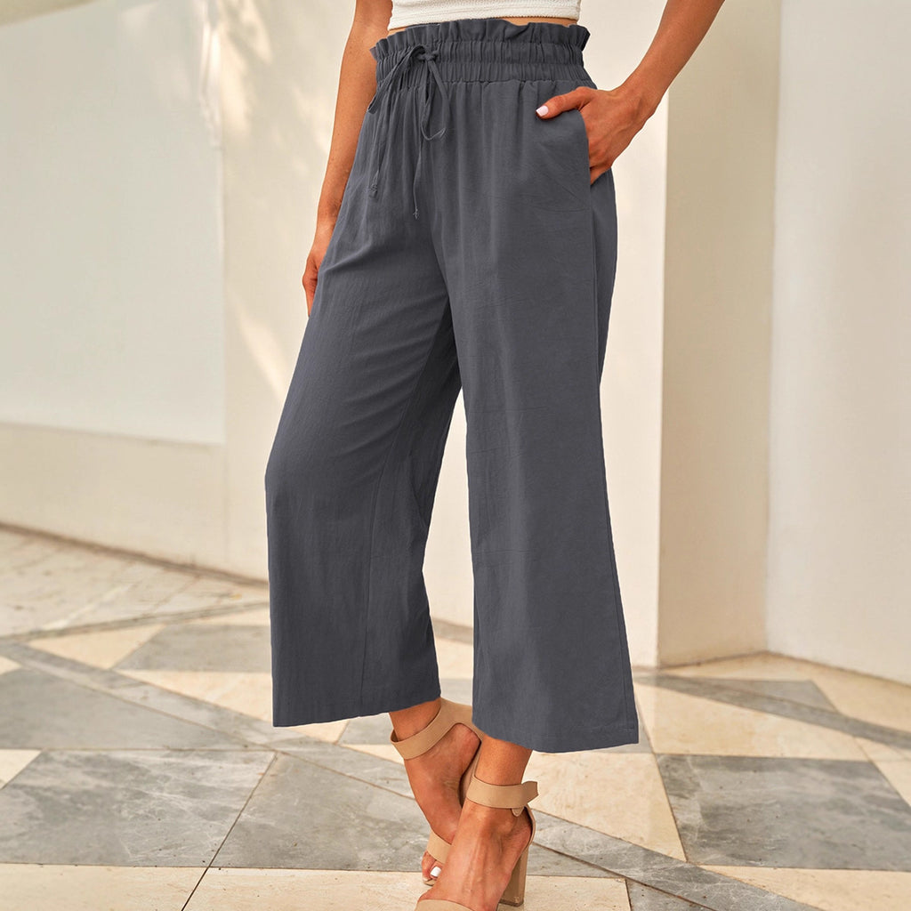 Drawstring Elastic Waist Casual Pants Womens Wide-leg Pants