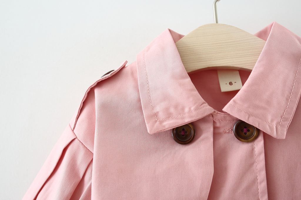 New Children's Jacket Girls Solid Color Mid Length Windbreaker Jacket