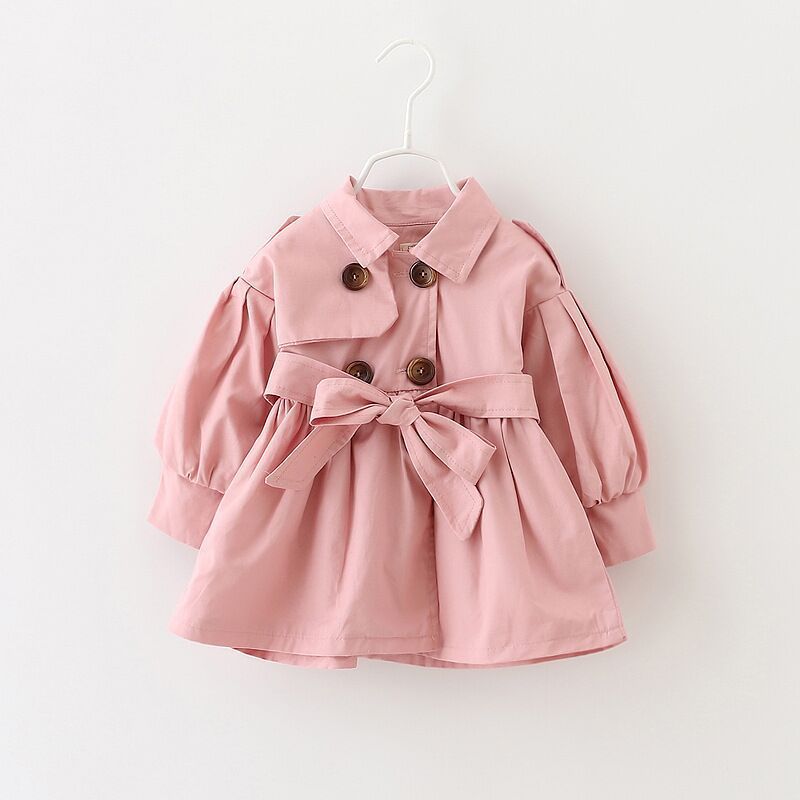 New Children's Jacket Girls Solid Color Mid Length Windbreaker Jacket