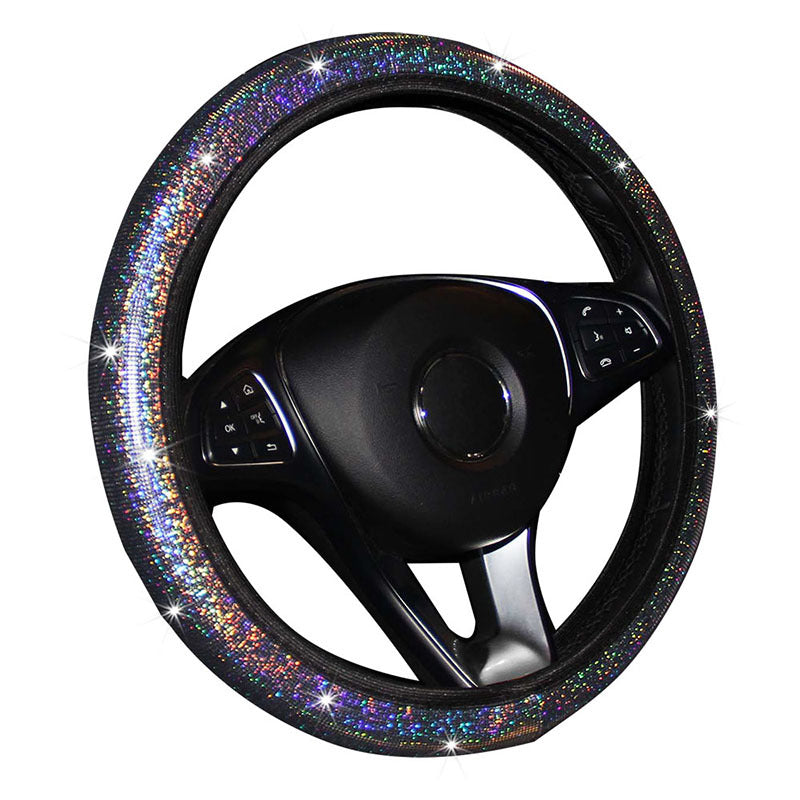 Elastic Band Type Elastic Car Steering Wheel Cover Without Inner Ring Colorful Glitter Sequin Car Grip Cover