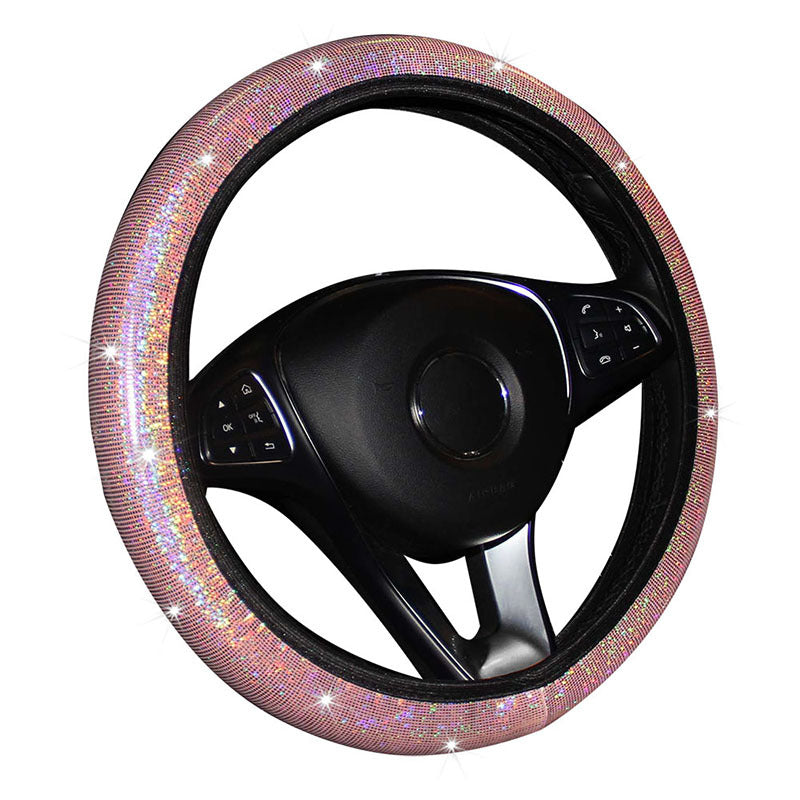 Elastic Band Type Elastic Car Steering Wheel Cover Without Inner Ring Colorful Glitter Sequin Car Grip Cover