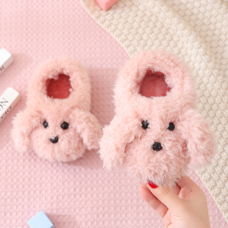 Children'S Cotton Slippers  Girls' Indoor Home Shoes  Cute Teddy Dog Fur Slippers  Children'S Baby Slippers