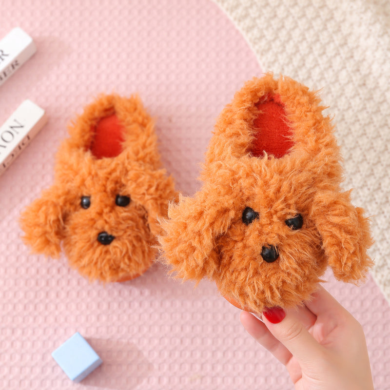 Children'S Cotton Slippers  Girls' Indoor Home Shoes  Cute Teddy Dog Fur Slippers  Children'S Baby Slippers