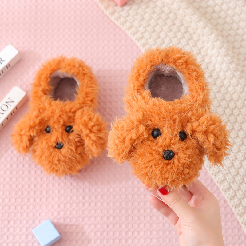 Children'S Cotton Slippers  Girls' Indoor Home Shoes  Cute Teddy Dog Fur Slippers  Children'S Baby Slippers