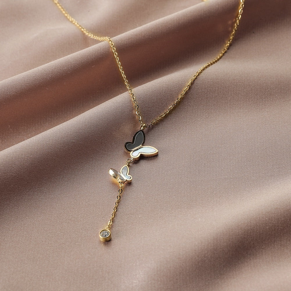 Stainless Steel Real Gold Plated Frosted Butterfly Pendant