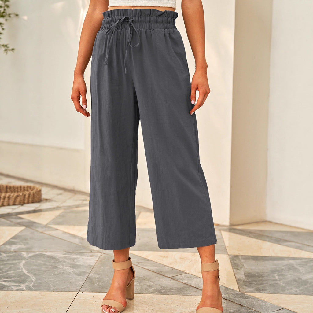 Drawstring Elastic Waist Casual Pants Womens Wide-leg Pants