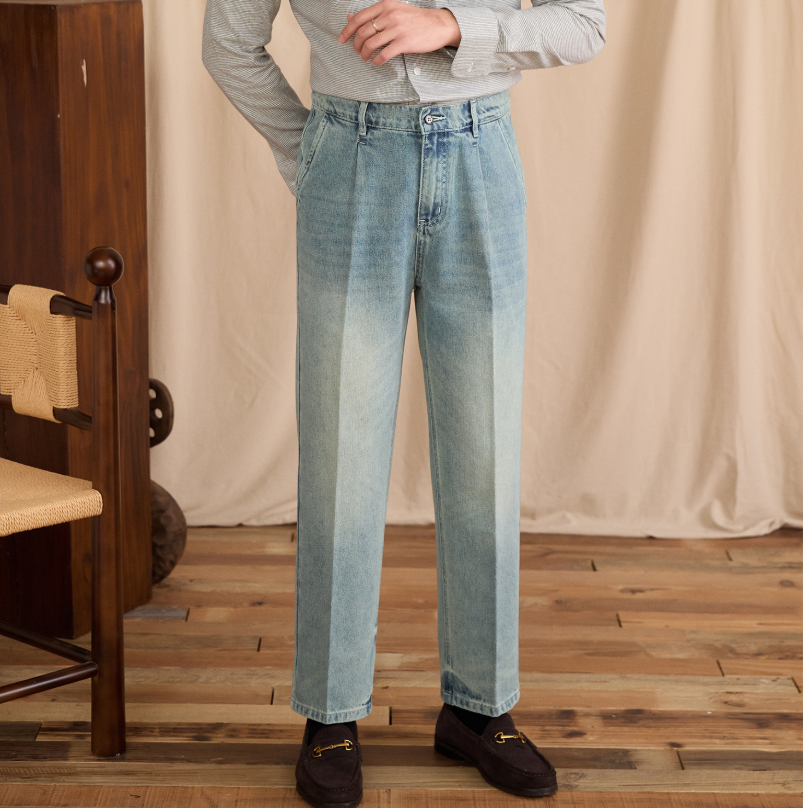 Washed Vintage Commuter Cotton-blend Mid-rise Straight-leg Jeans