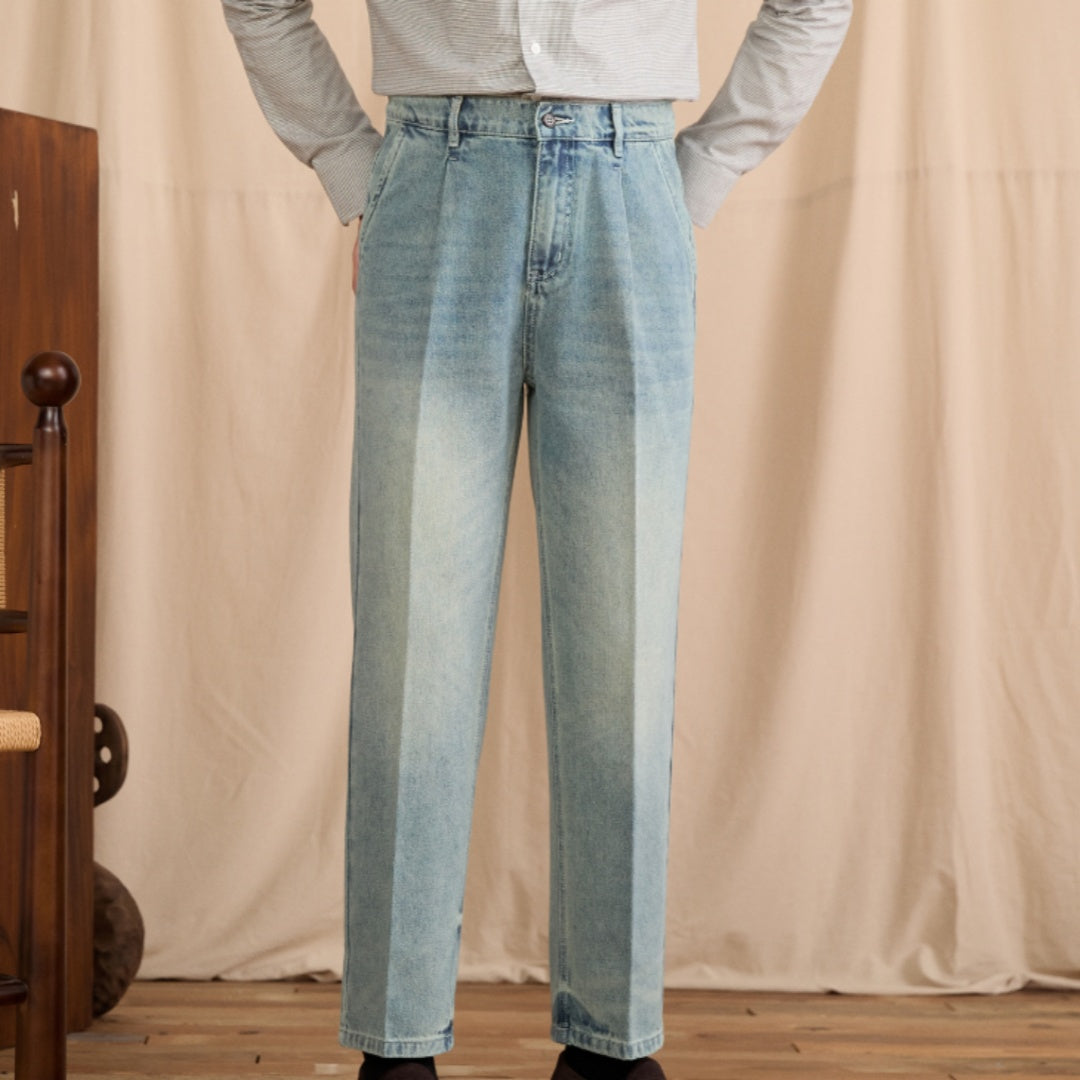 Washed Vintage Commuter Cotton-blend Mid-rise Straight-leg Jeans