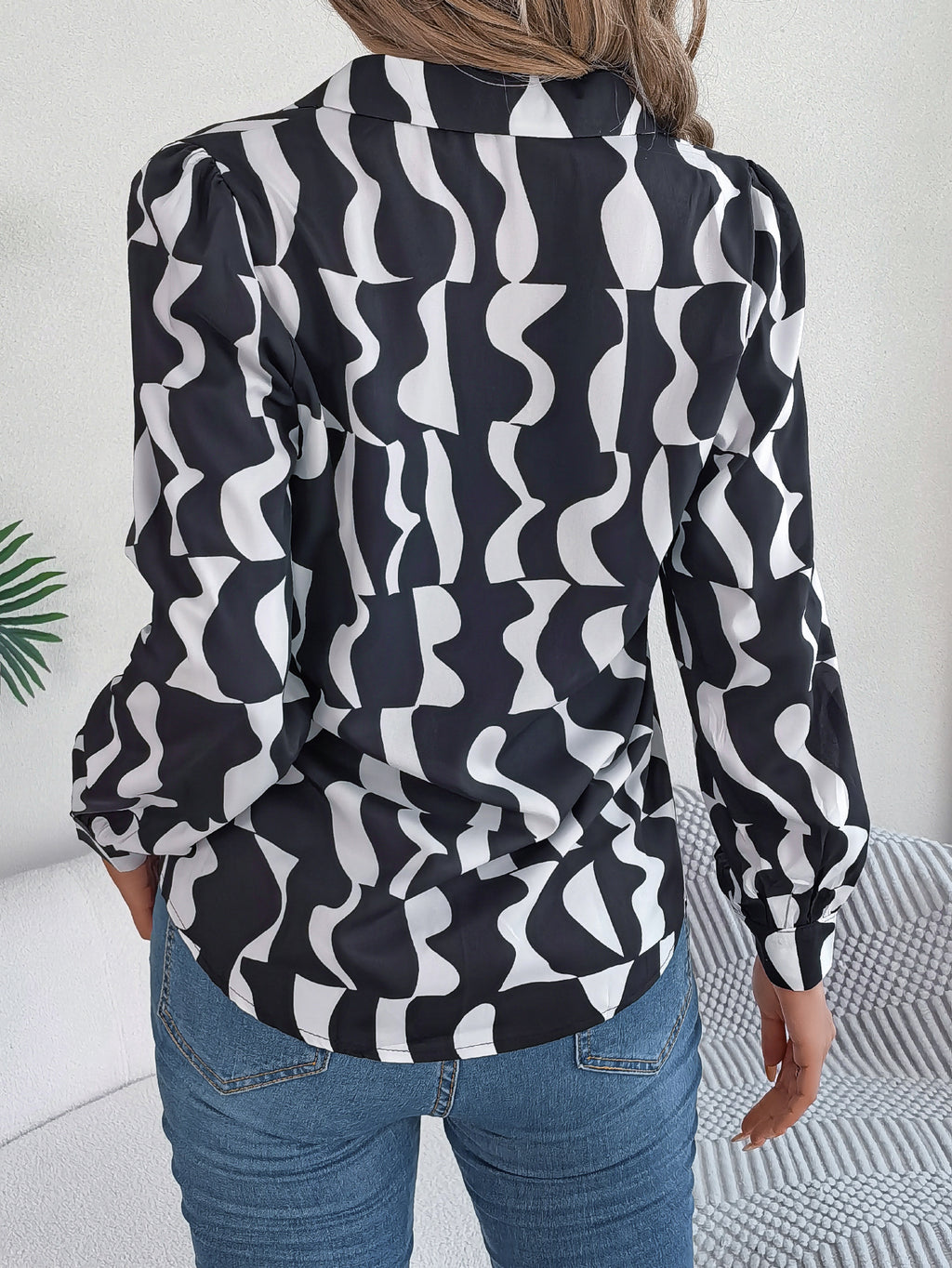Women's Office Elegant Color Block Stripe Notched Lapel Long Sleeve Shirt