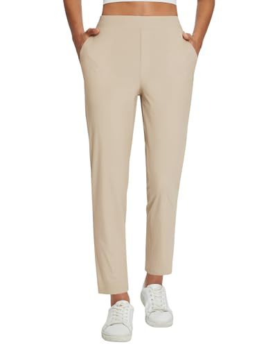 Womens Stretchy Waistband Casual Pants With Zippered Pockets