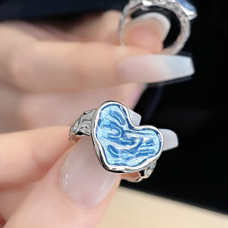 Dripping Glaze Texture Heart-shaped Adjustable Ring Set