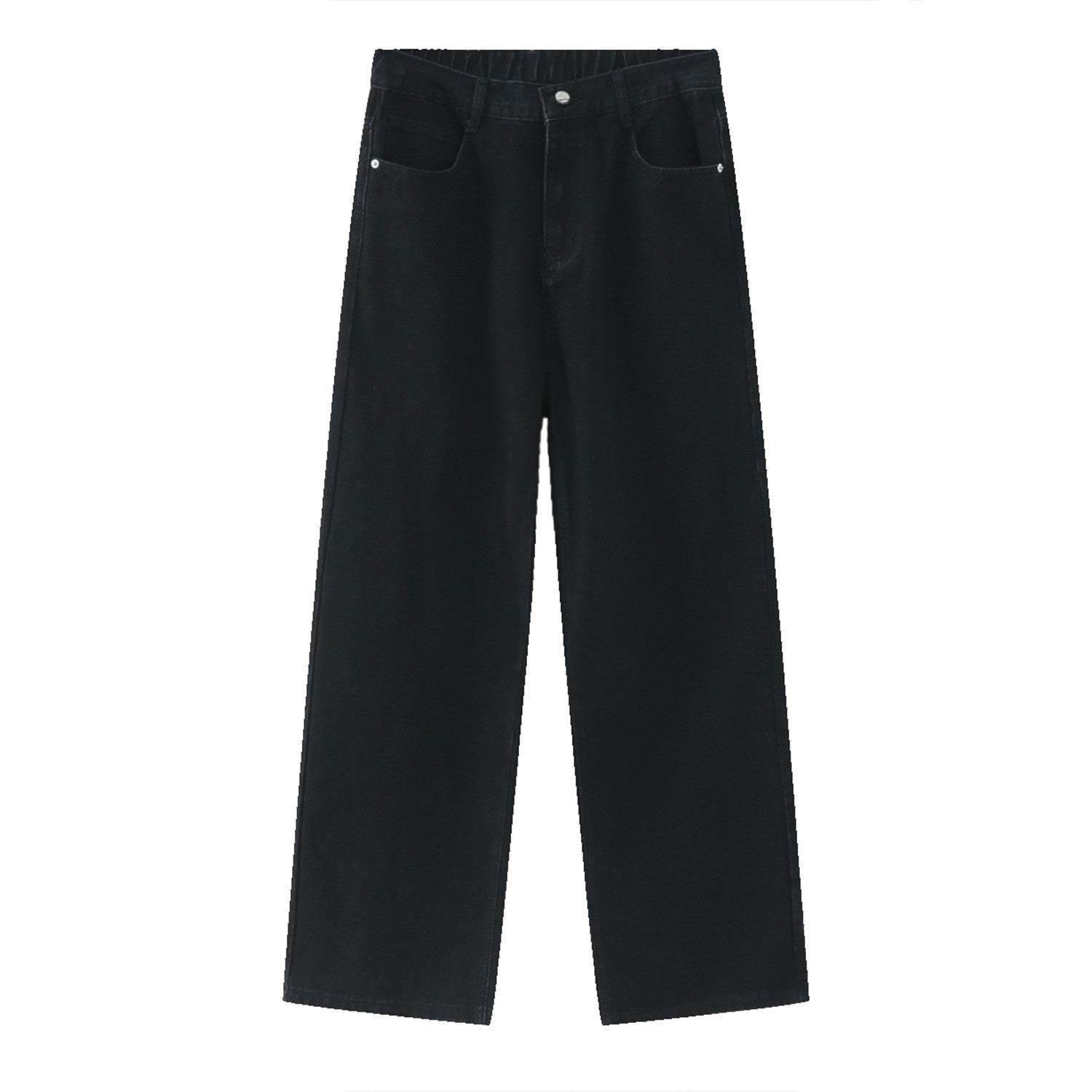 Korean Style Retro Half Elastic Waist Loose Straight Jeans Men's American Style