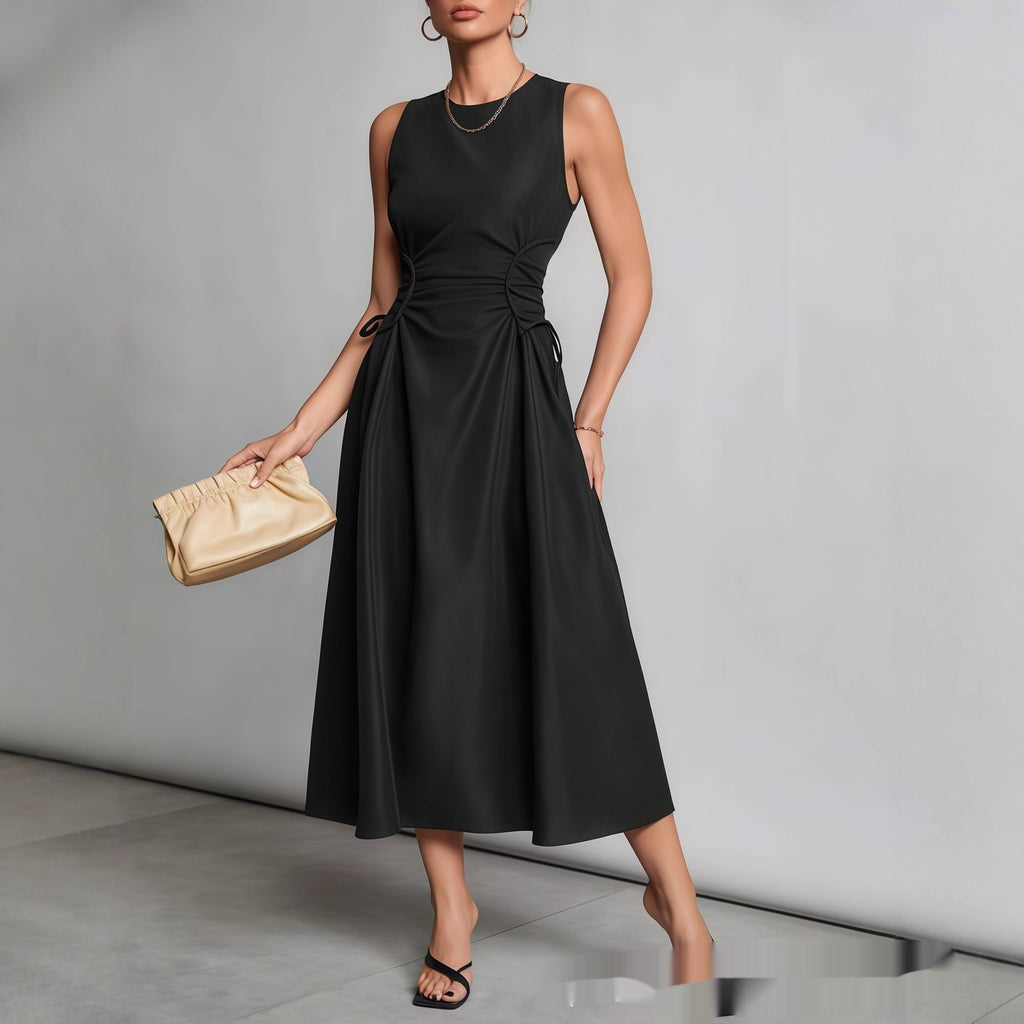 Niche Pleated Waist-cinching Figure-flattering A-line Maxi Dress