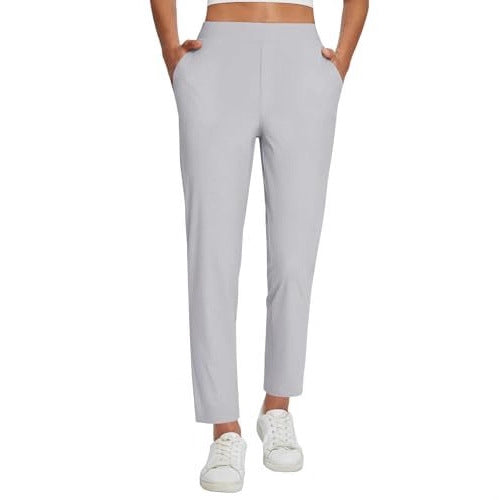Womens Stretchy Waistband Casual Pants With Zippered Pockets