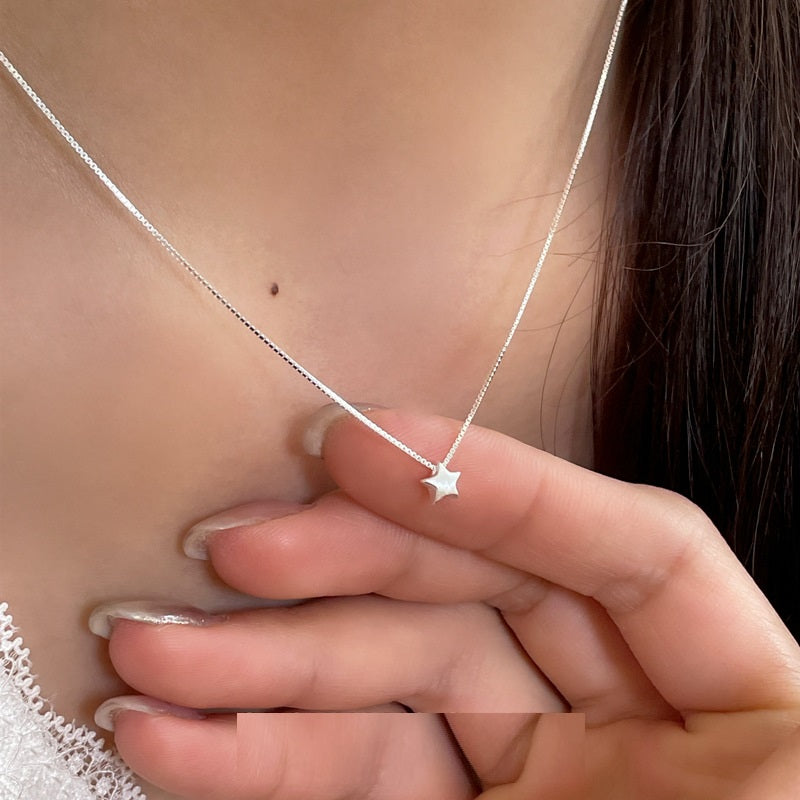 S925 Sterling Silver Brushed Star Necklace For Women