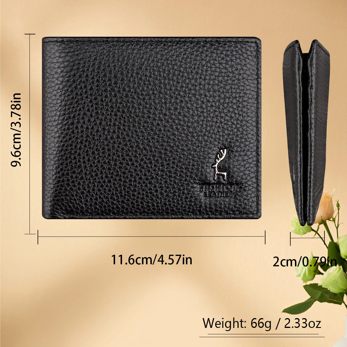 Black Men's Genuine Leather Wallet Cowhide Short Bifold