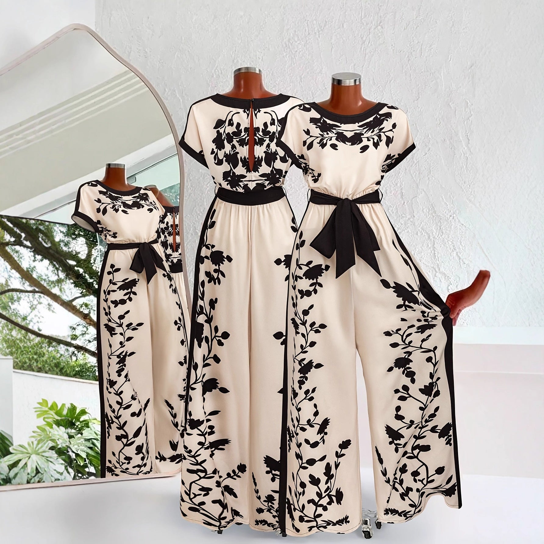 Womens Printed Colorblock Tie-Waist Short-Sleeve Jumpsuit