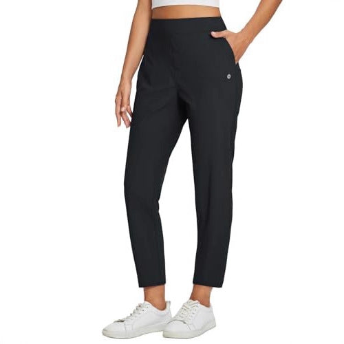 Womens Stretchy Waistband Casual Pants With Zippered Pockets
