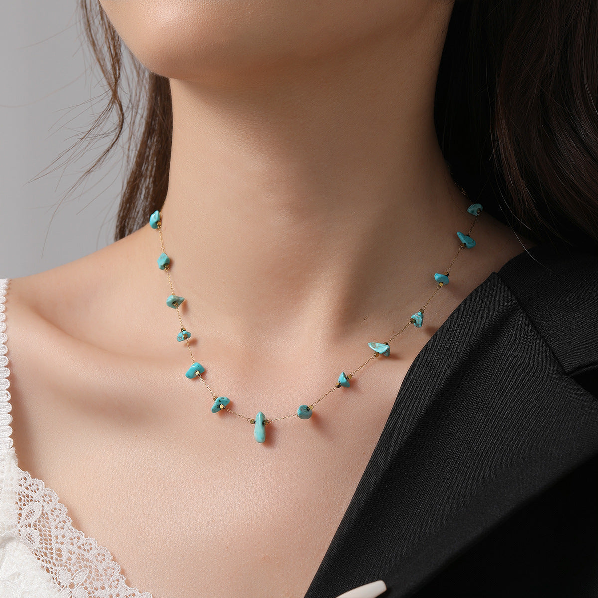 Stainless Steel Natural Turquoise Necklace