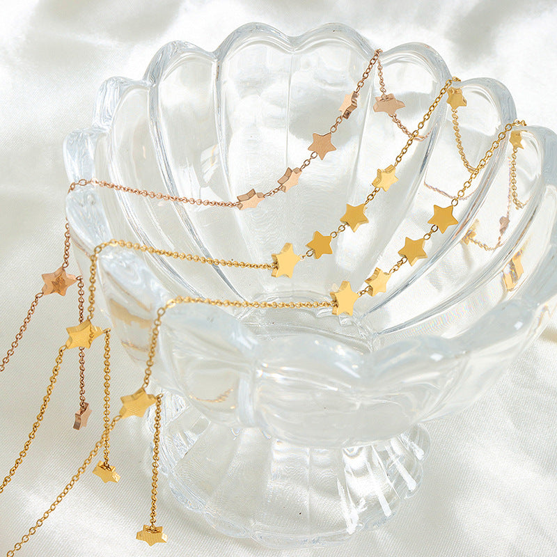 French-style Natural Five-Pointed Star Light Luxury Tassel Clavicle Chain
