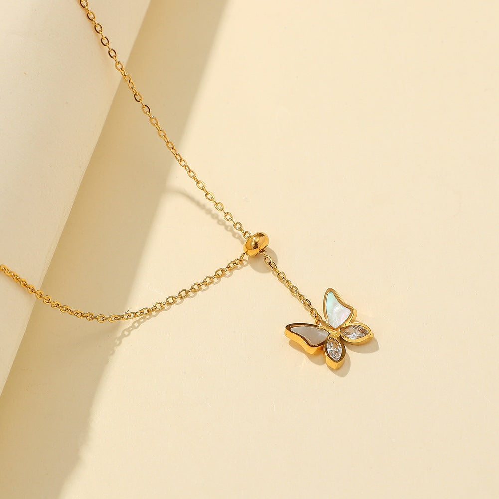 Stainless Steel Real Gold Plated Frosted Butterfly Pendant