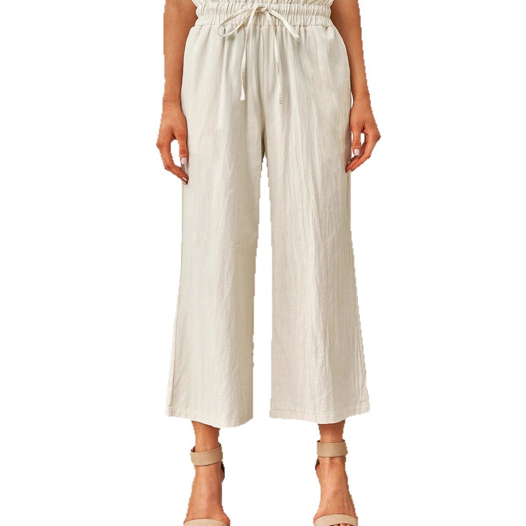 Drawstring Elastic Waist Casual Pants Womens Wide-leg Pants