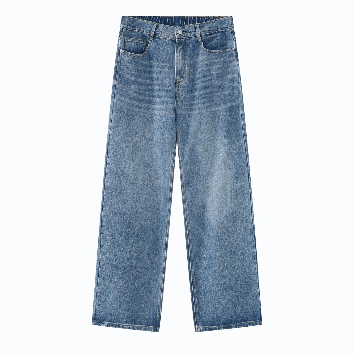 Korean Style Retro Half Elastic Waist Loose Straight Jeans Men's American Style