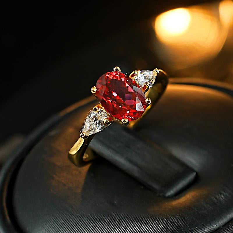 Blue Spinel And Red Corundum Fluorescent-Color-Changing Minimalist Ring