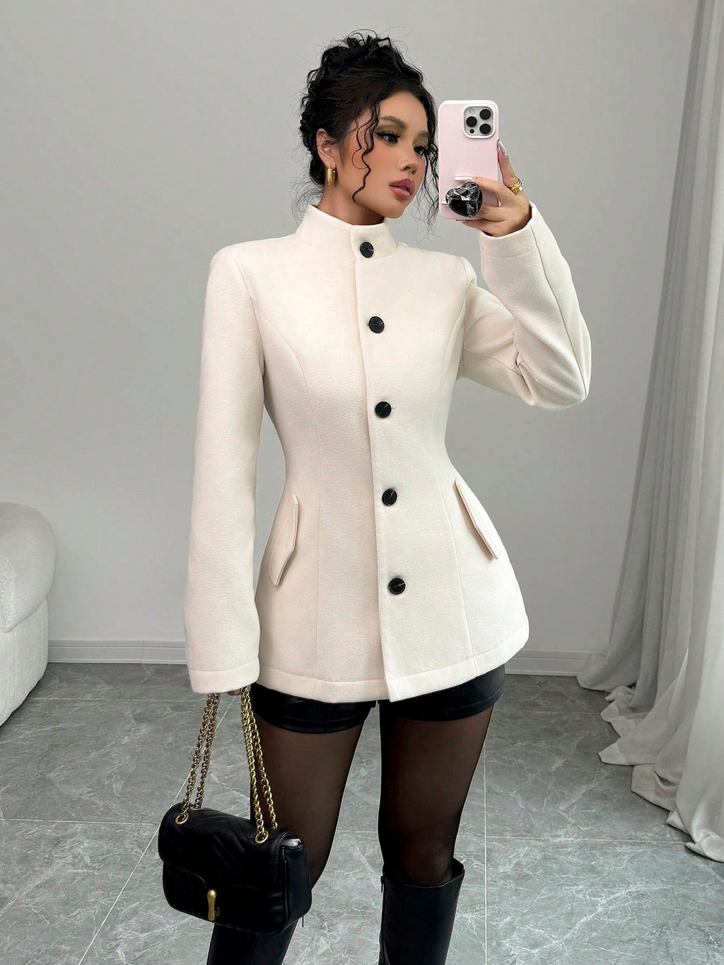Womens Tailored Wool Coat With Buttons
