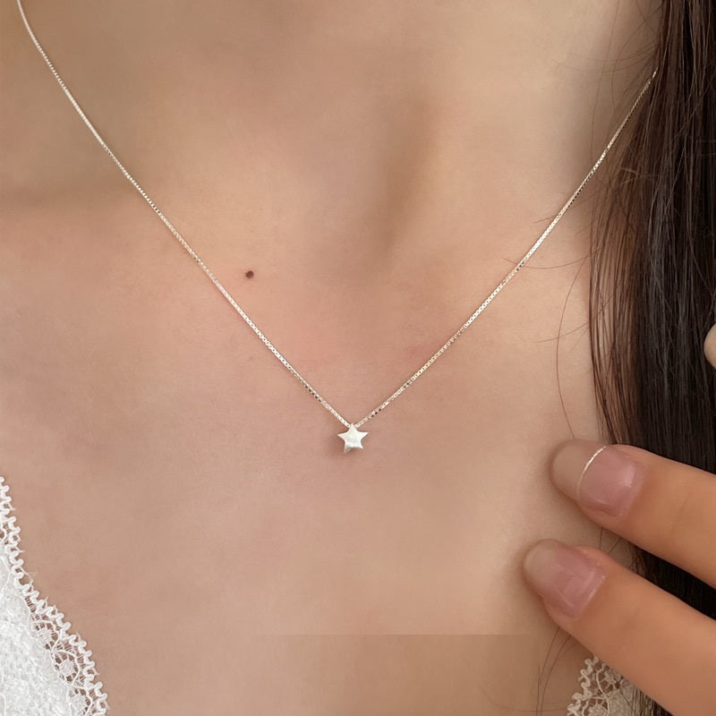S925 Sterling Silver Brushed Star Necklace For Women
