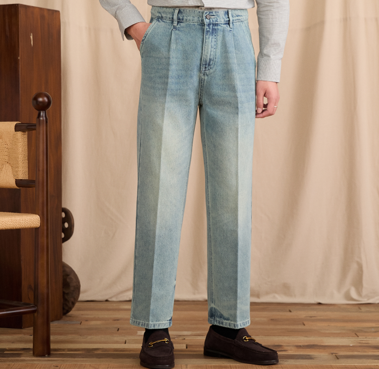 Washed Vintage Commuter Cotton-blend Mid-rise Straight-leg Jeans