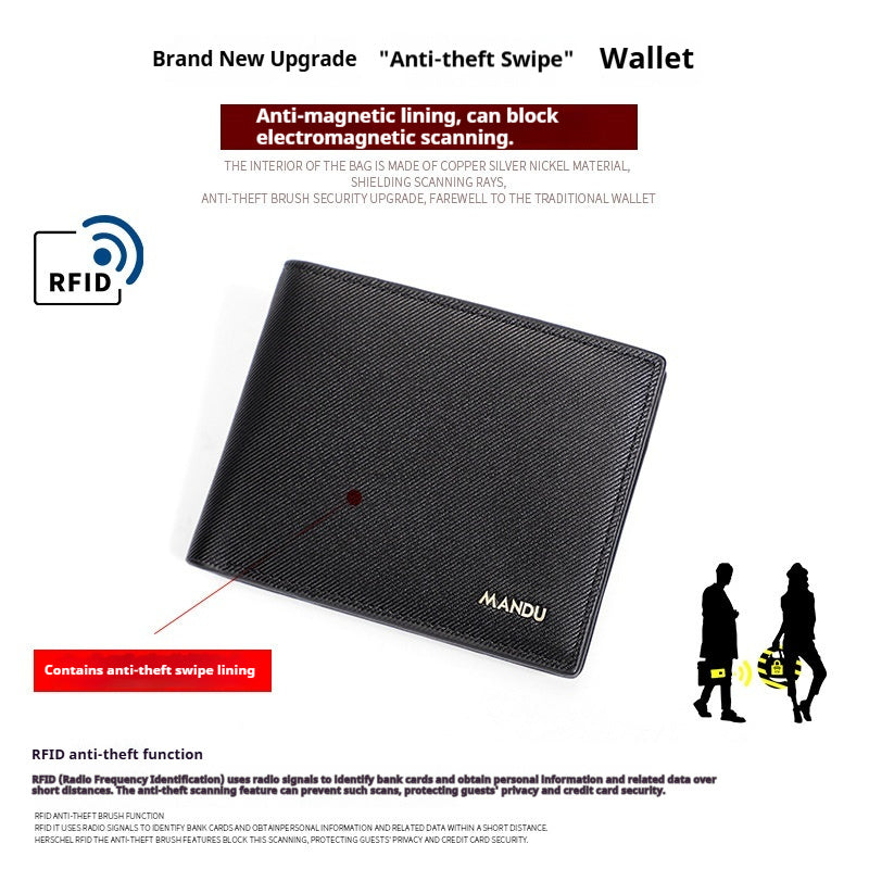 Men's PU Twill Short Anti-theft Swiping Multifunctional Coin Purse