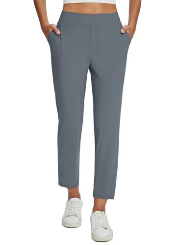 Womens Stretchy Waistband Casual Pants With Zippered Pockets