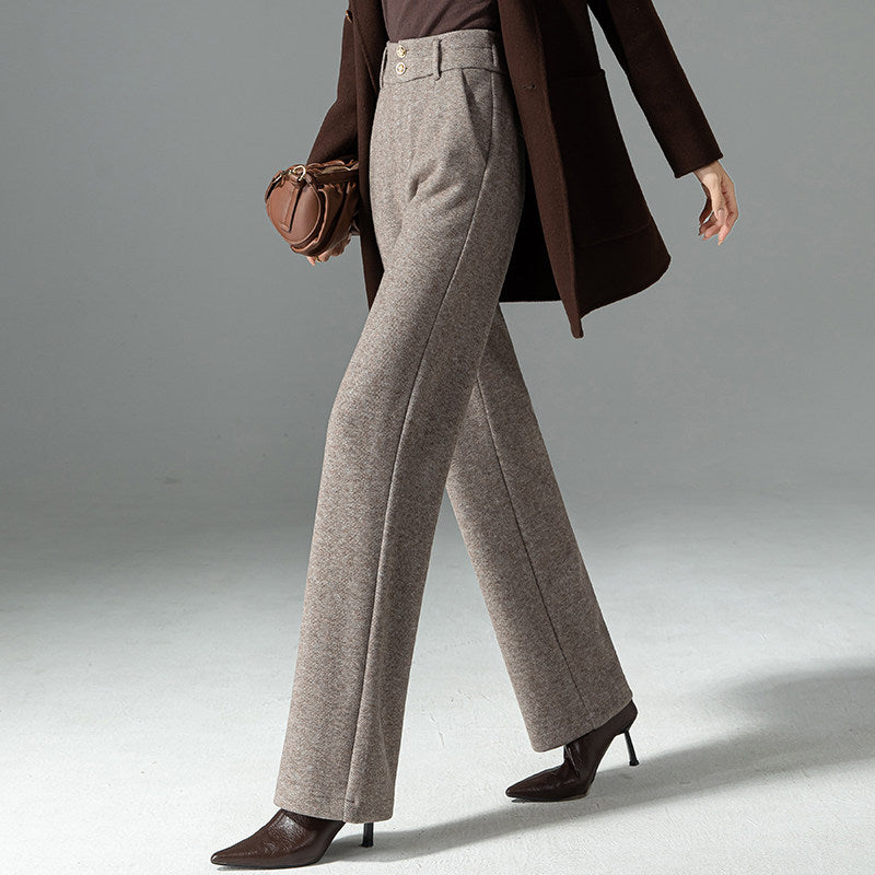 Wool Wide-leg Pants With A Draped Relaxed Fit High-waisted Slim-cut Wool Straight-leg Casual Trousers