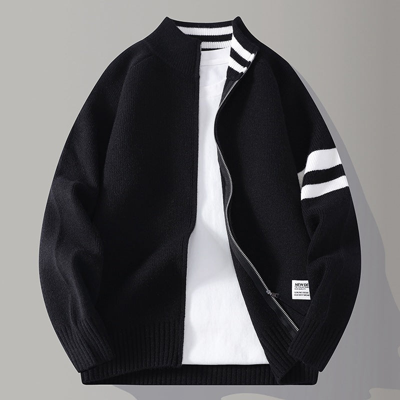 Mens Thermal Knitted Jacket With A Mock Neck And Long Sleeves