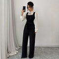 Womens Elegant Color Block Shirt Jumpsuit Set