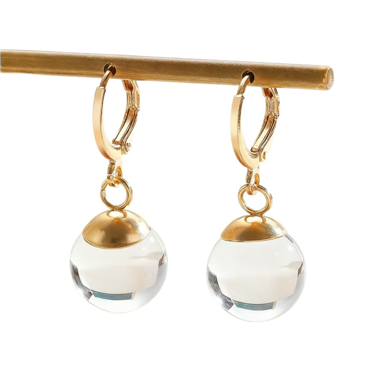 Simple Transparent Glass Spherical Earrings Fashionable